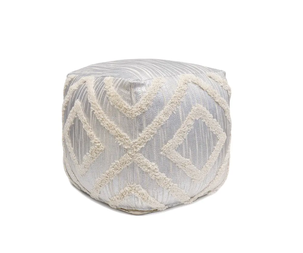 Pasargad Home Grandcanyon Cotton Shaggy Pouf, Ivory