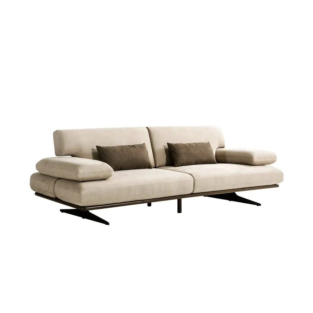 Pasargad Home Delano Beige Faux Suede Sofa with Sliding Backrest and Armrest