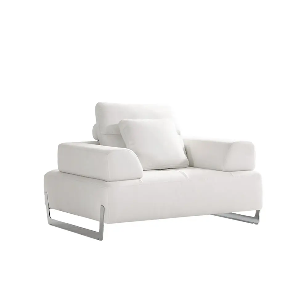 Pasargad Home Ravenna White Faux Suede Accent Chair with Sliding Backrest & Armrest