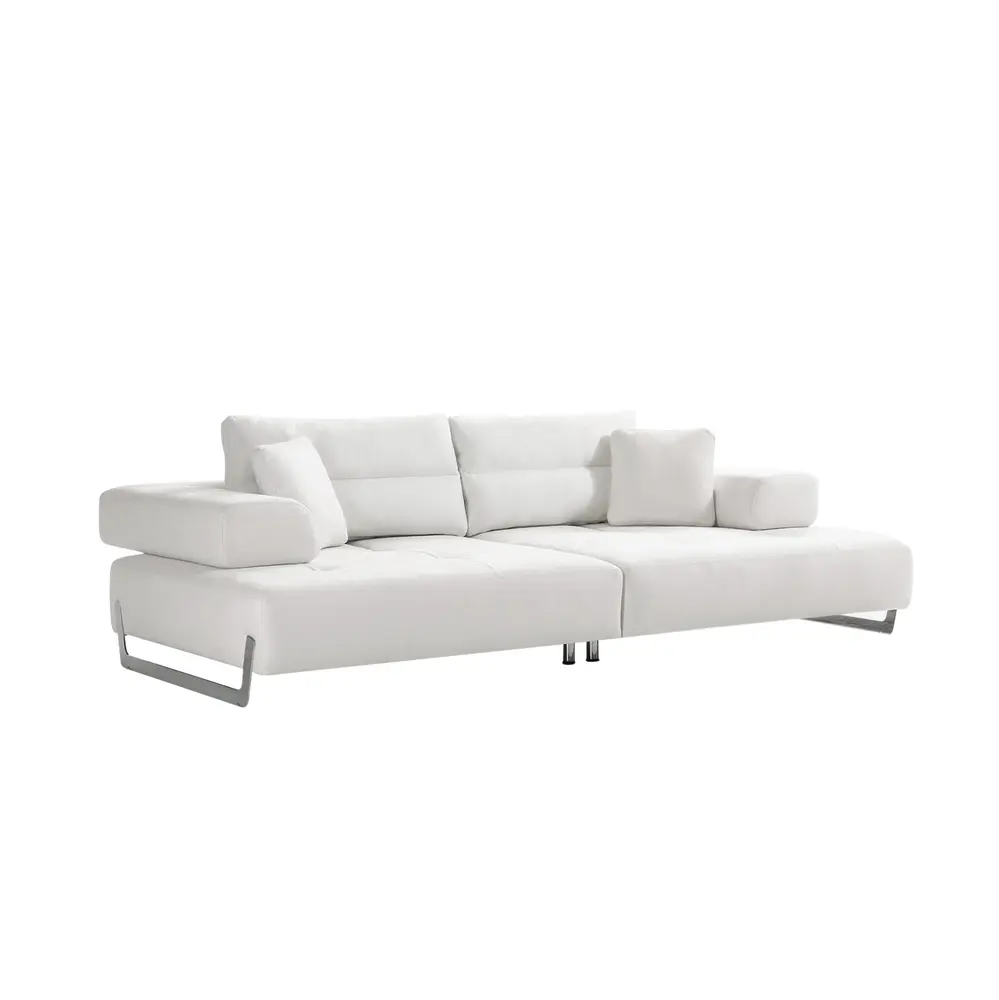 Pasargad Home Ravenna Faux Suede Sofa with Sliding Back & Armrests, White