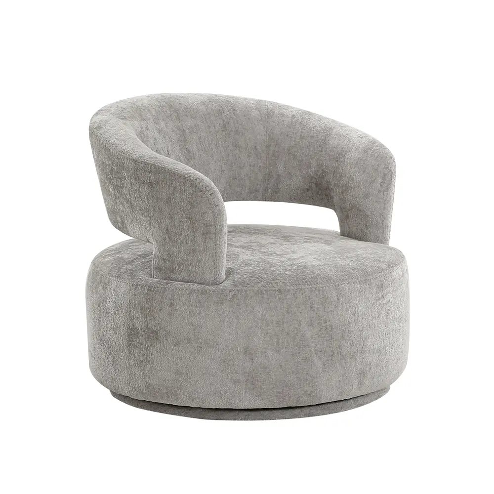 Pasargad Home Piagia Upholstered Swivel Base Barrel Chair, Silver