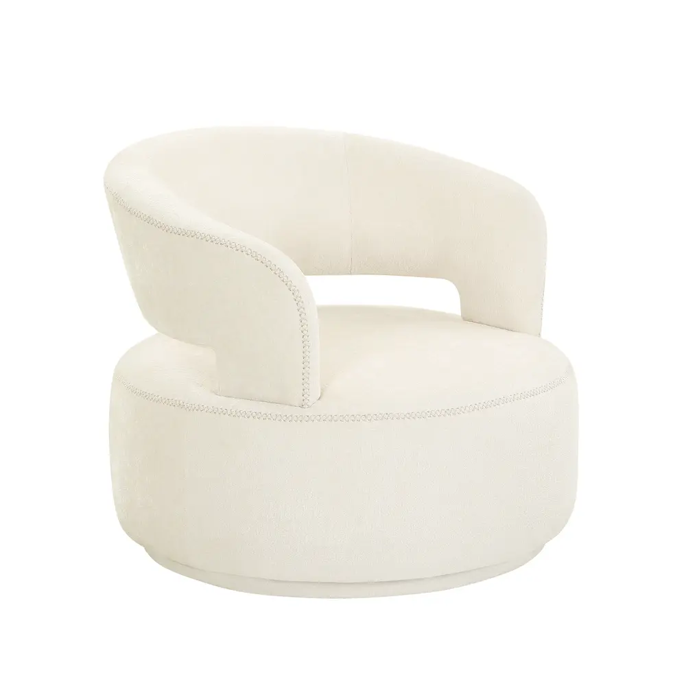 Pasargad Home Piagia Upholstered Swivel Base Barrel Chair, Ivory