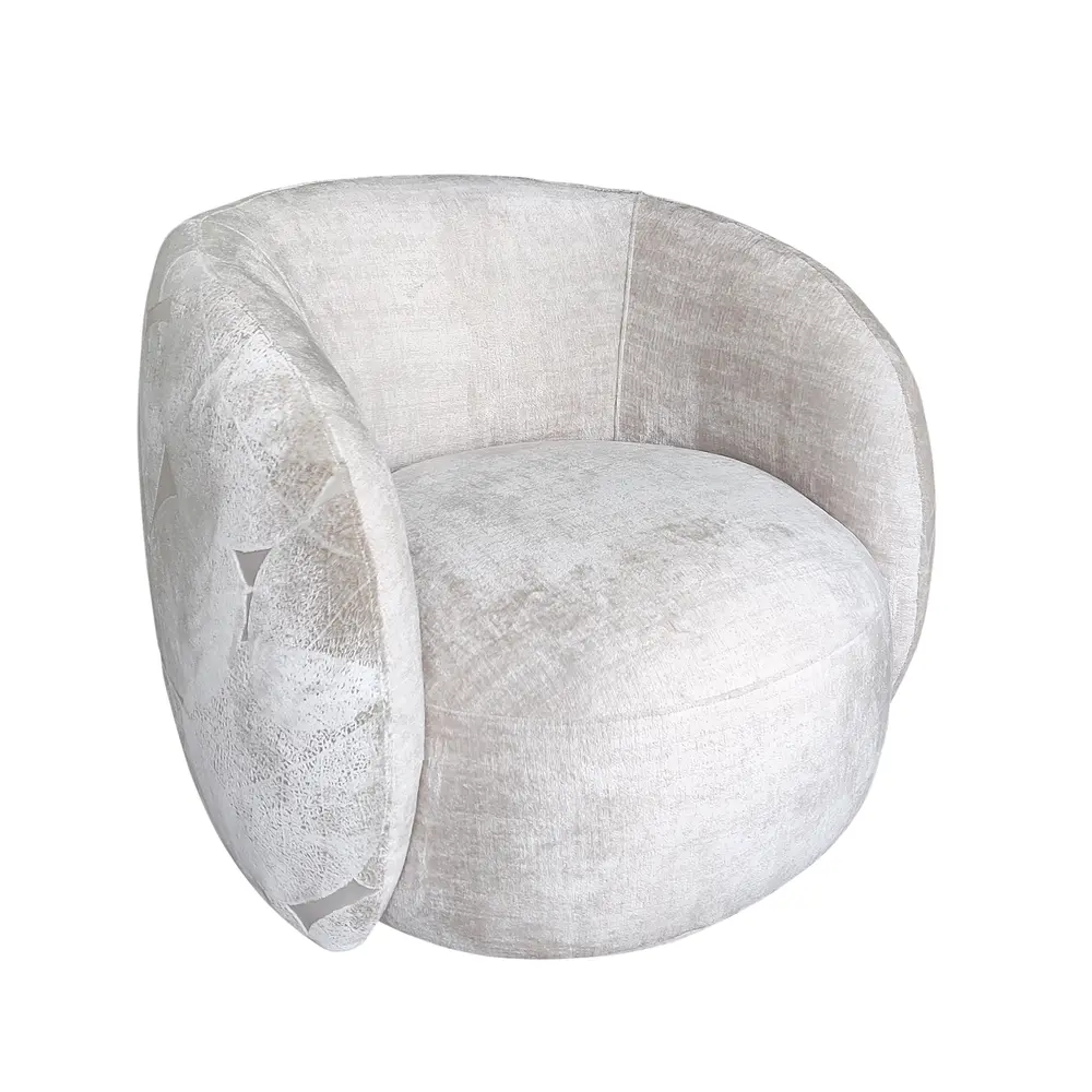 Pasargad Home Napoli Modern Swivel Base Barrel Chair, Ivory