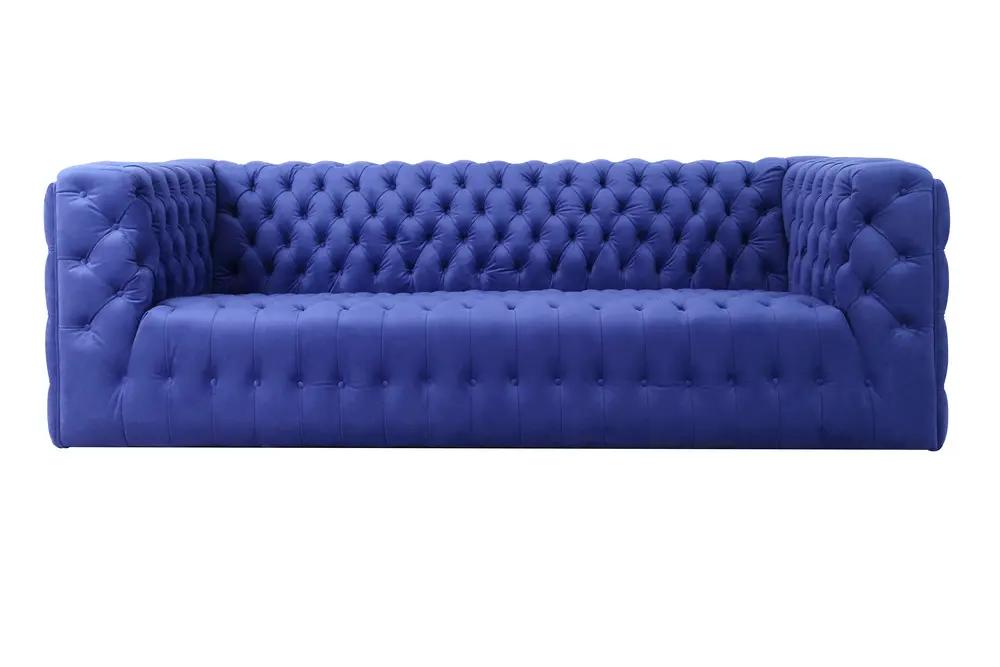 Pasargad Home Vicenza Collection Velvet Tufted Sofa (Blue)