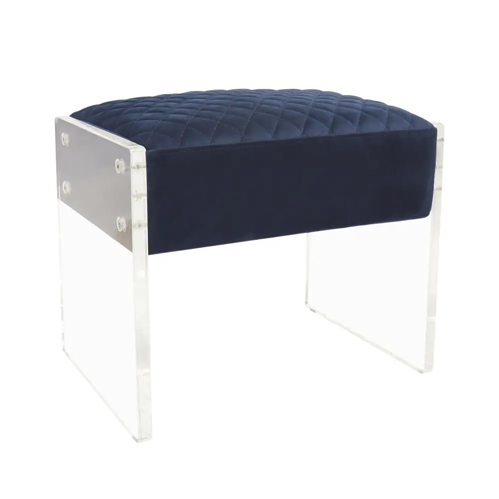 Pasargad Home Tribecca Collection Acrylic & Velvet Stool, Blue