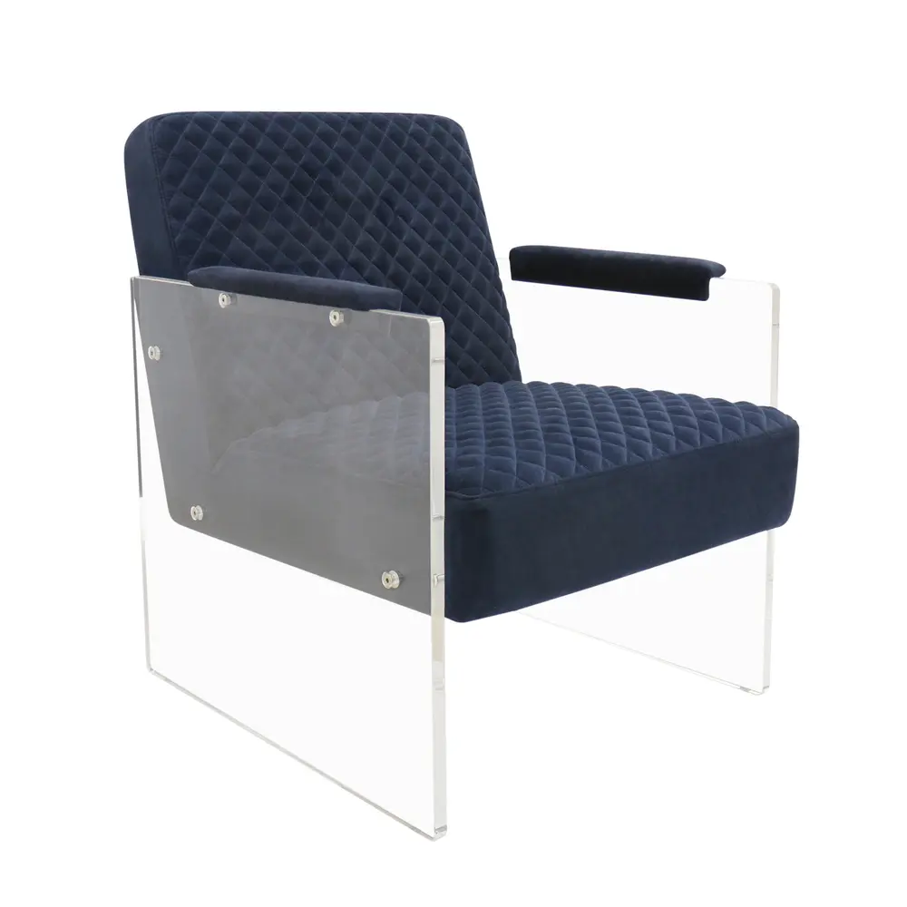 Pasargad Home Tribecca Collection Acrylic & Velvet Accentchair, Navy