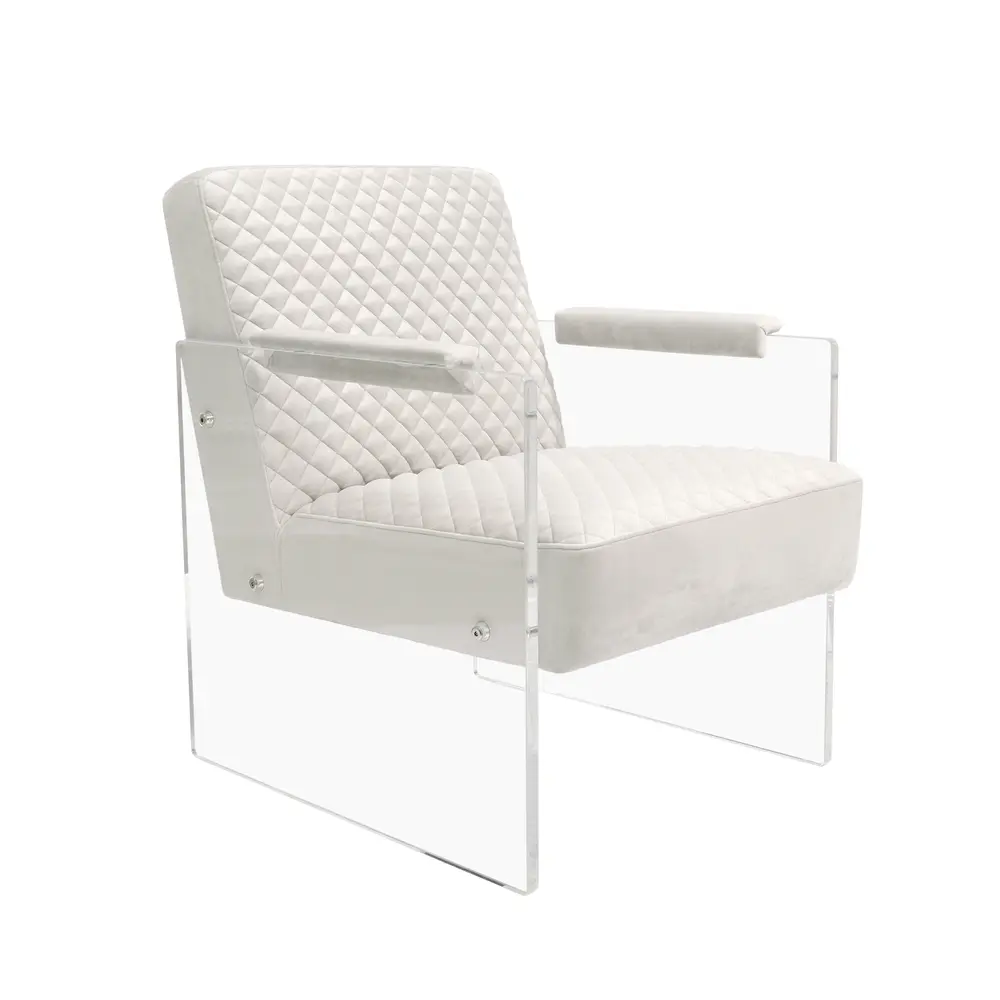 Pasargad Home Tribecca Collection Acrylic & Velvet Accentchair, Ivory
