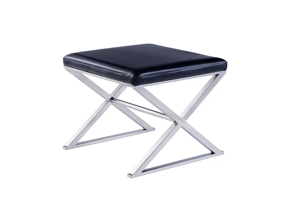 Pasargad Home Luxe Upholstered with Stainless Steel, Black