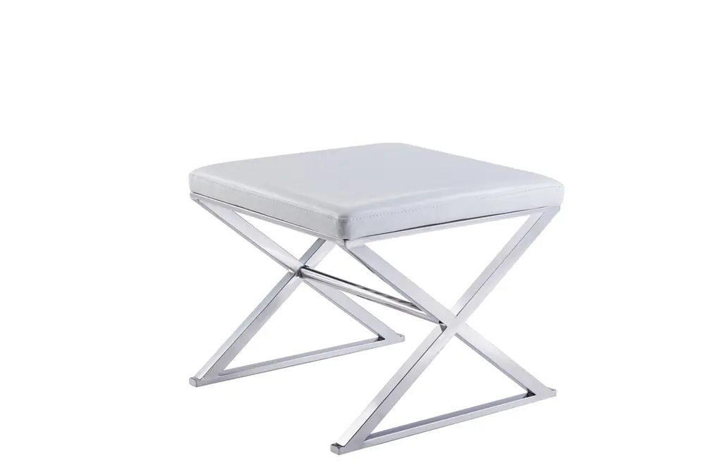 Pasargad Home Luxe Upholstered with stainless Steel Bench, White