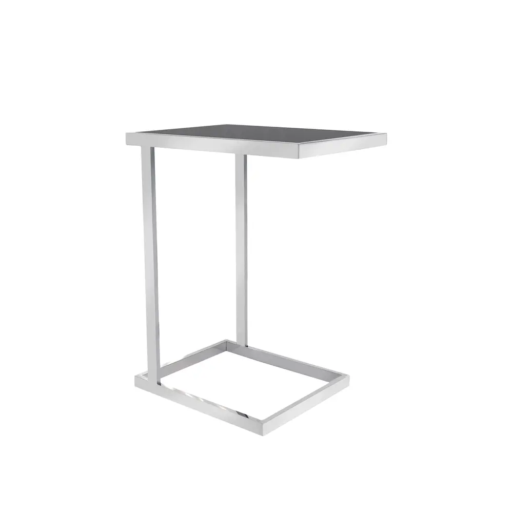 Pasargad Home Luxe Glass & Steel End Table, Black/Chrome