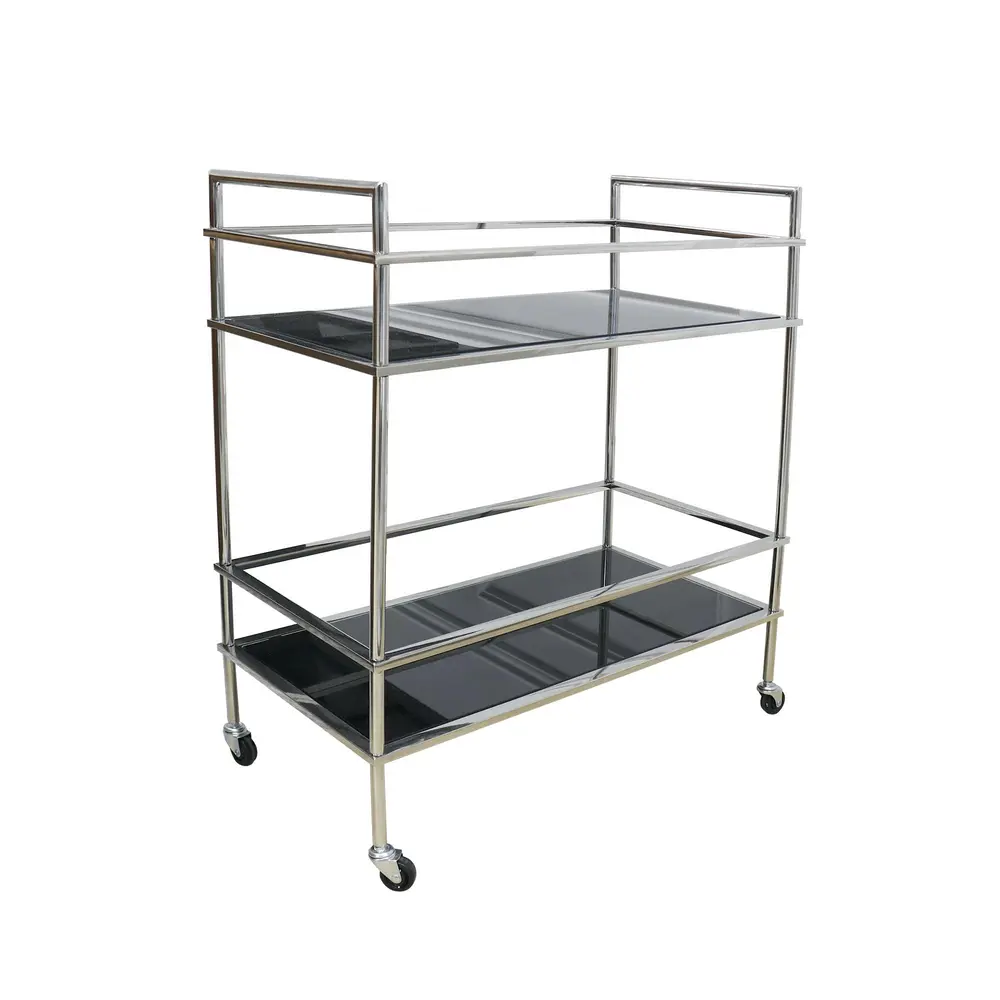 Pasargad Home Luxe Glass & Steel Serving Table, Black