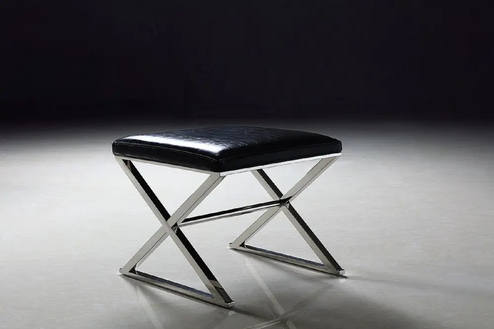 Pasargad Home Luxe Upholstered with Stainless Steel, Black