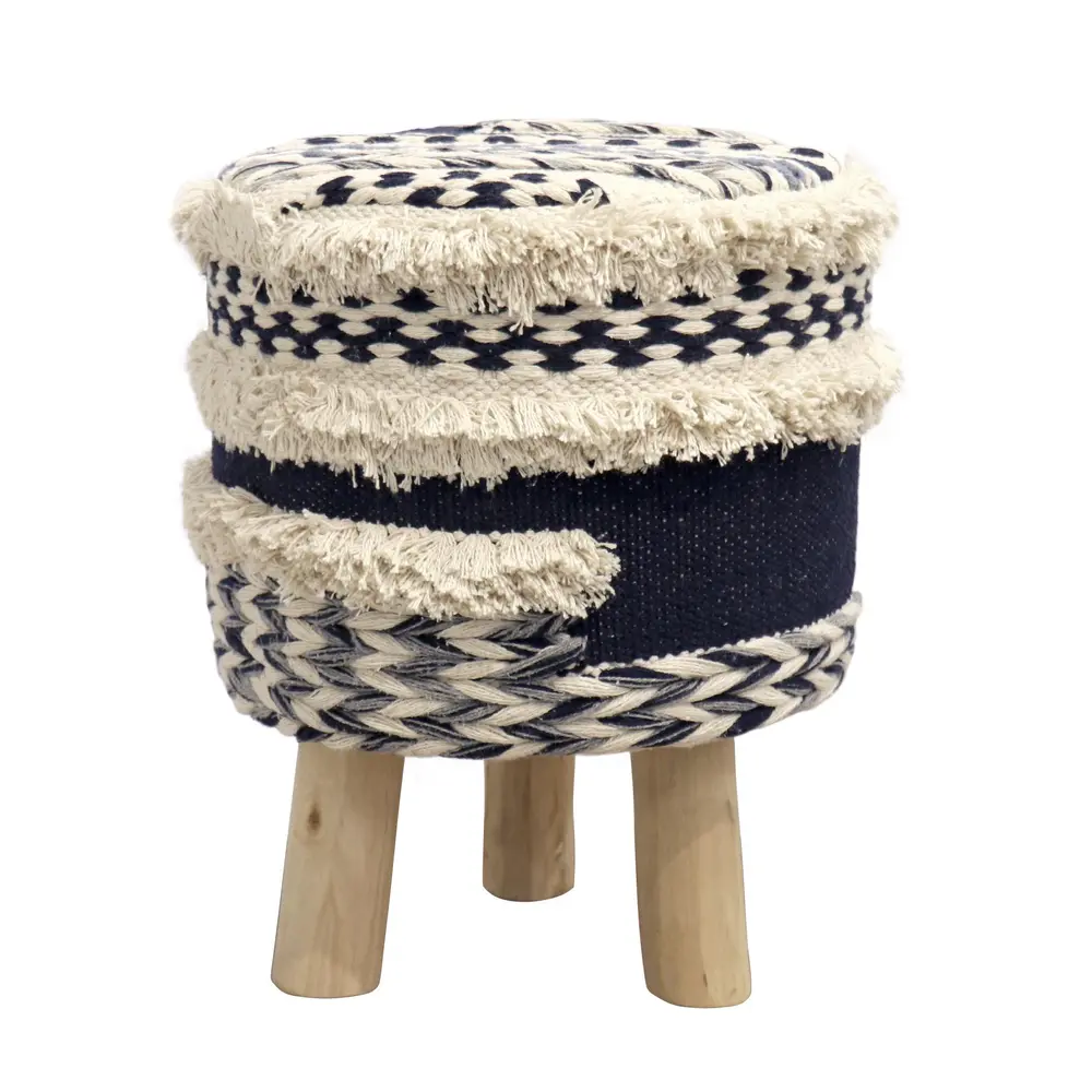 Pasargad Home Grandcanyon Braided Cotton Pouf with Wooden Legs
