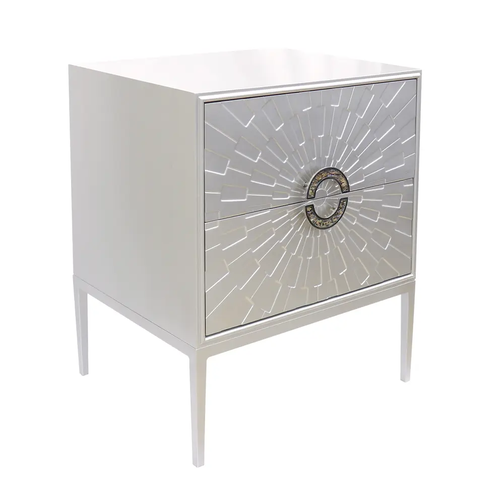 Pasargad Home Luna Wooden Nightstand with Metal Frame, Silver