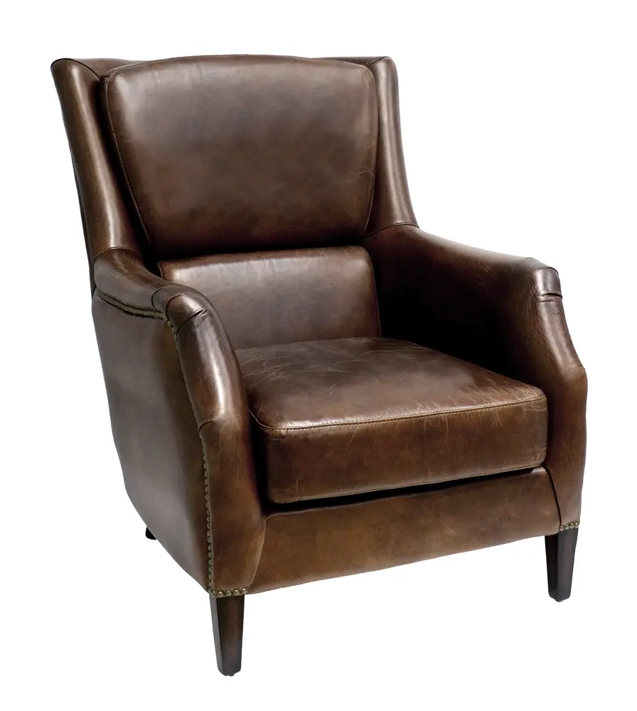 Pasargad Home Baker Genuine Leather Wing Chair, Brown