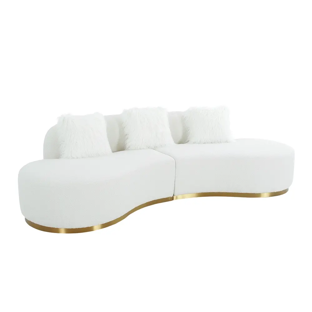 Pasargad Home Simona Curved Sofa with 3 Pillows, Ivory