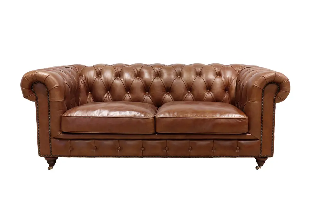 Pasargad Home Paris Club Genuine Leather Loveseaet, Brown