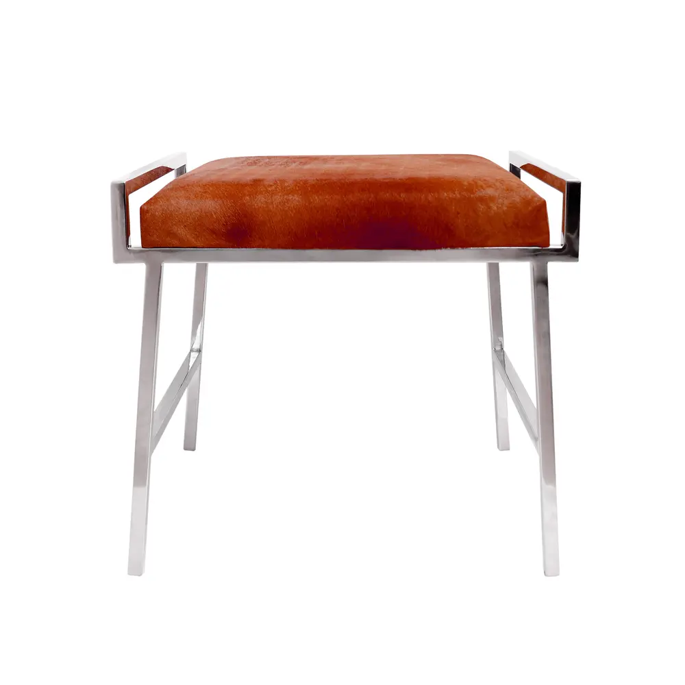 Pasargad Home Eira Brown Cowhide Stool, Brown
