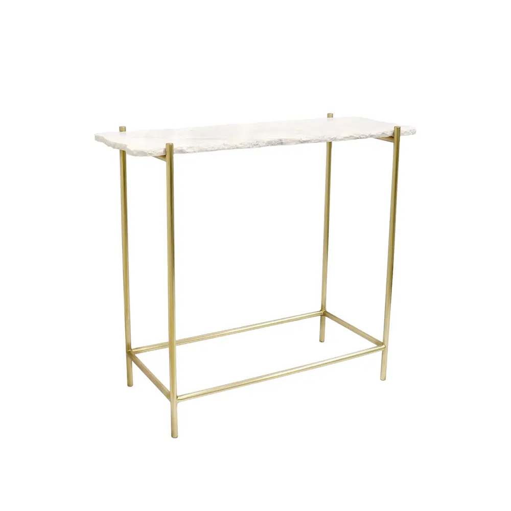 Pasargad Home Vasto Marble & St. Steel Console Table, White/Gold