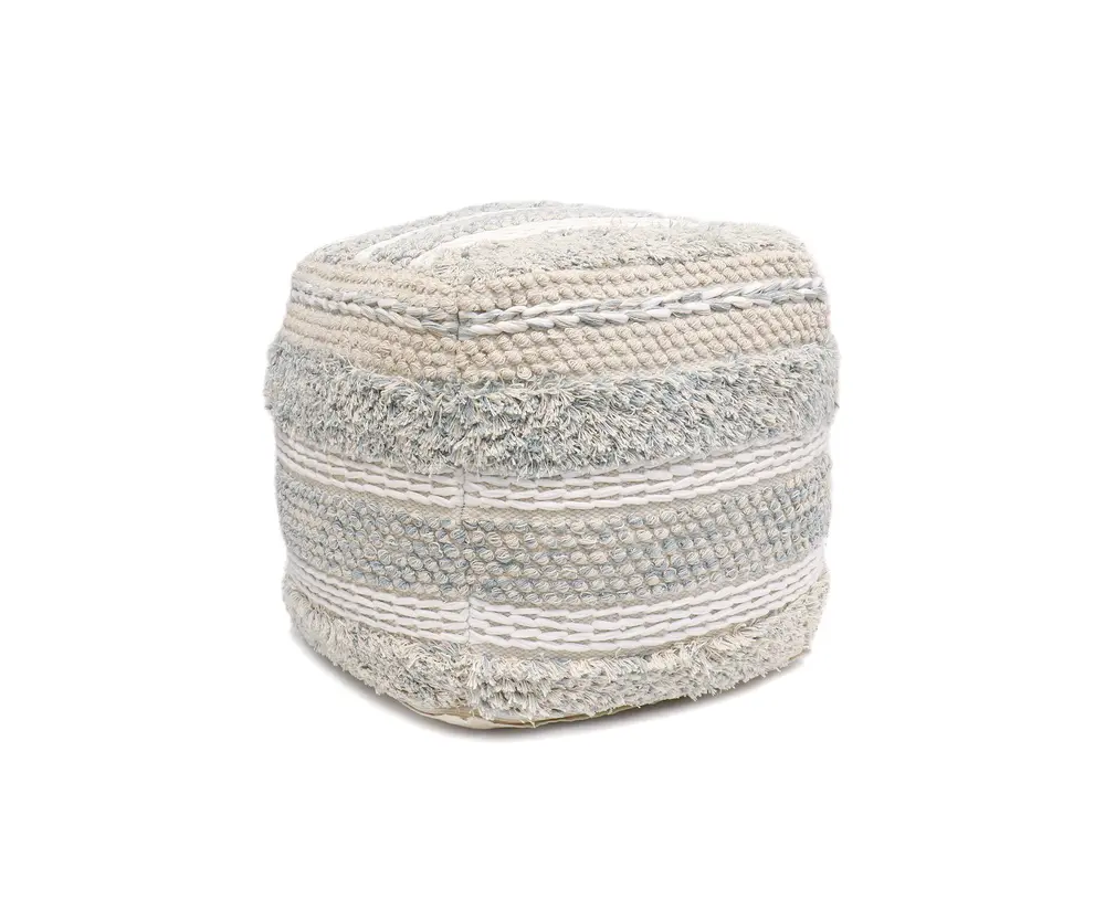 Pasargad Home Grandcanyon 100% Cotton Braided Pouf, Beige