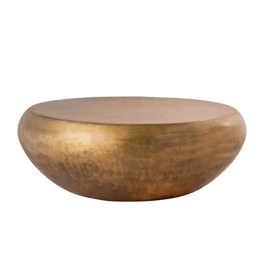 Pasargad Home Helios Drum Shape Coffee Table, Brass