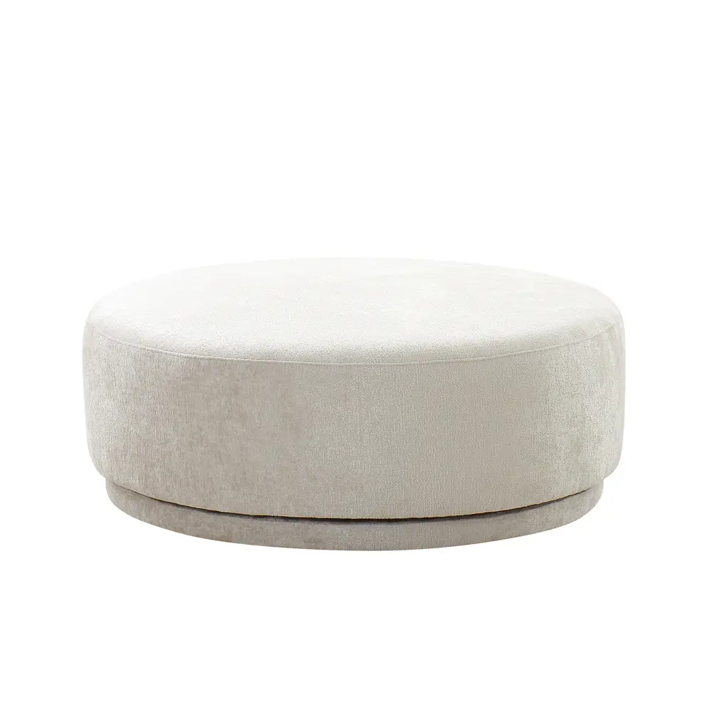 Pasargad Home Cielo Round Ottoman- Wood with Fabric Swivel Base, Beige