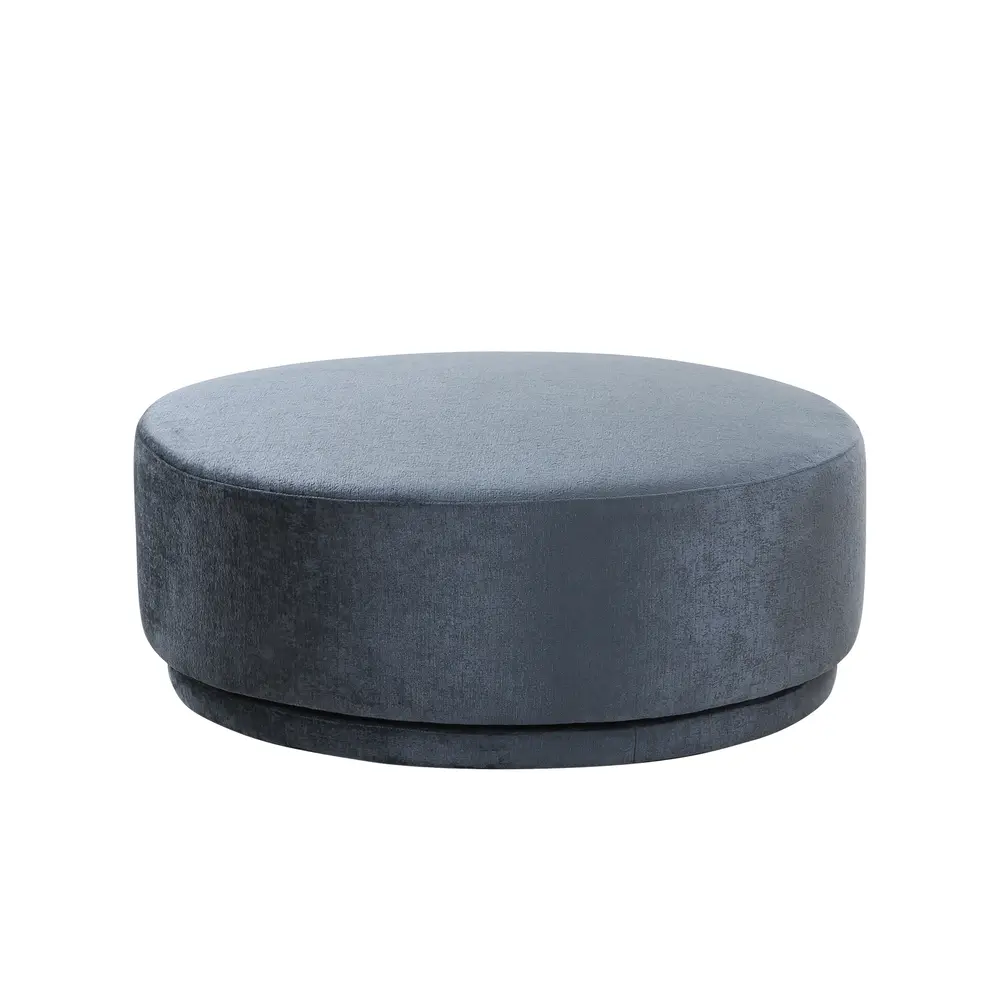Pasargad Home Cielo Round Ottoman- Wood with Fabric Swivel Base, Blue
