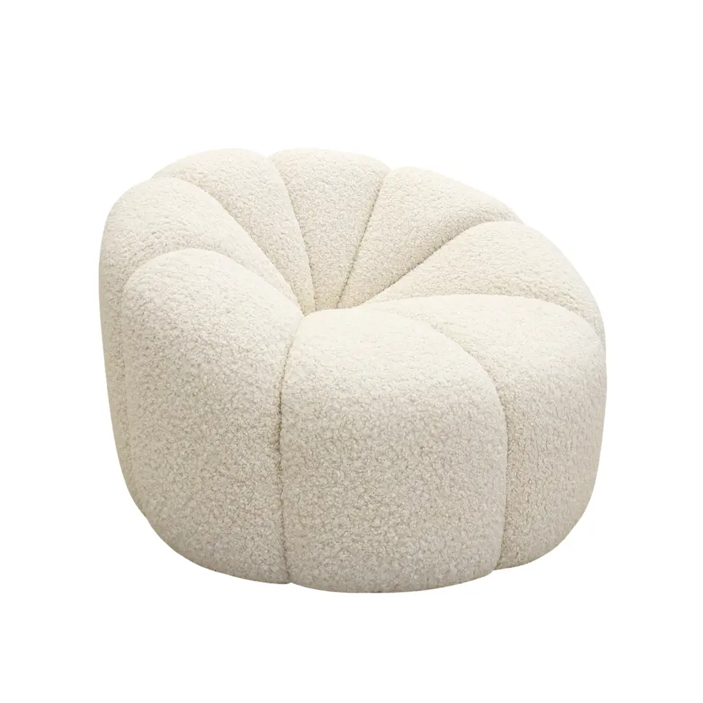 Pasargad Home Pompeii Cream Boucle Longe Chair with Swivel Base