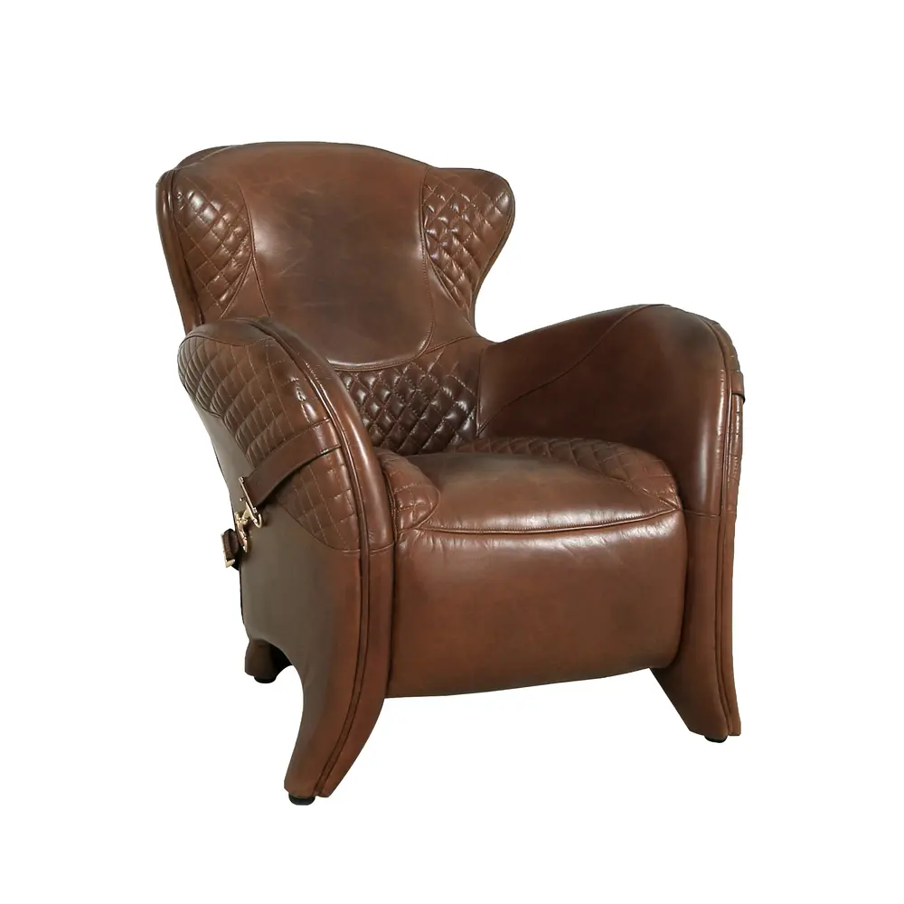 Pasargad Home Vicenza Top Grain Leather Wing Chair, Brown