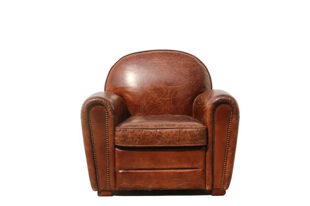 Pasargad Home Paris Club Genuine Leather Arn Chair, Brown