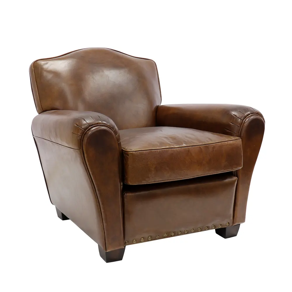 Pasargad Home Palermo Genuine Leather Modern Wing Chair, Brown
