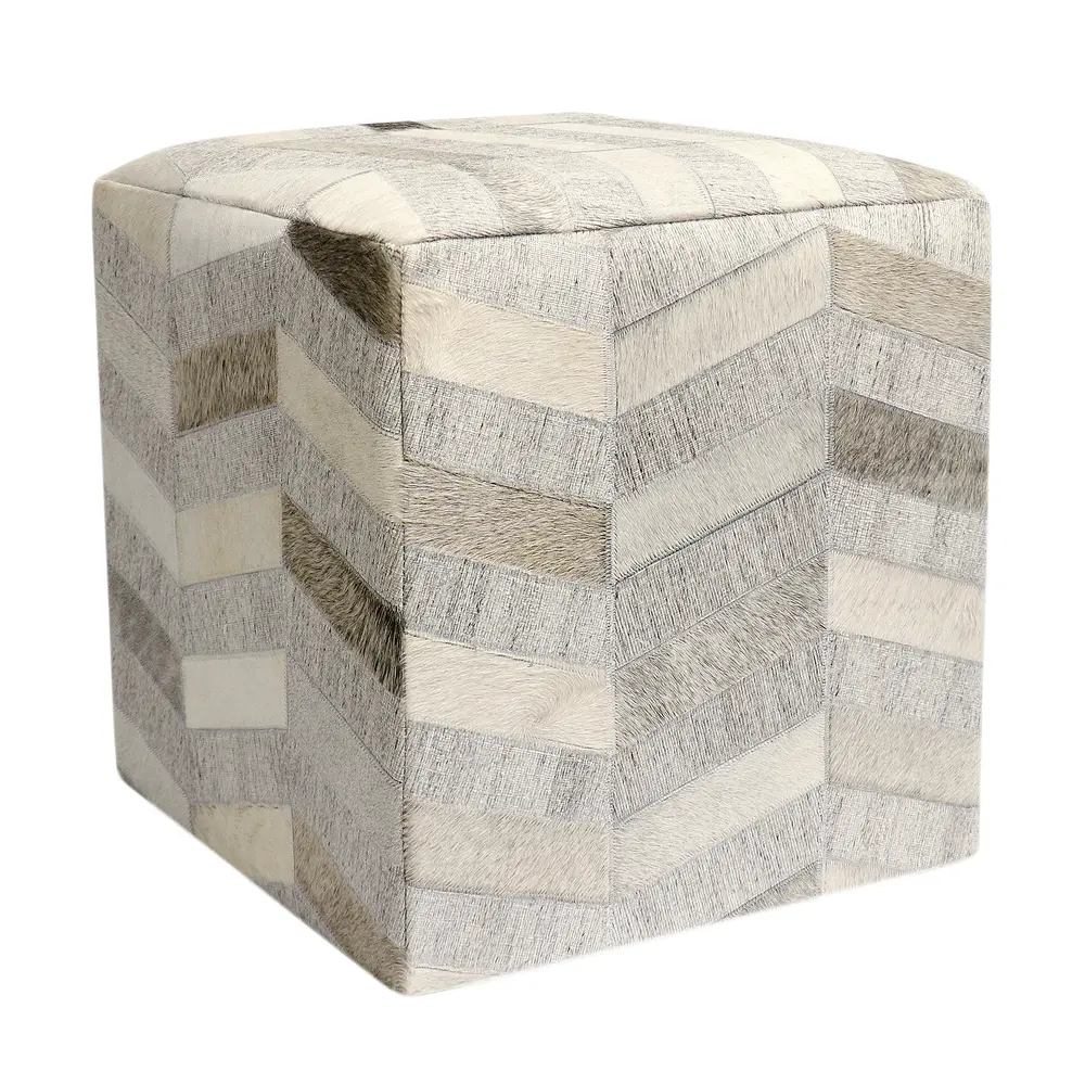 Pasargad Home Galaxy Cowhide Ottoman, Silver