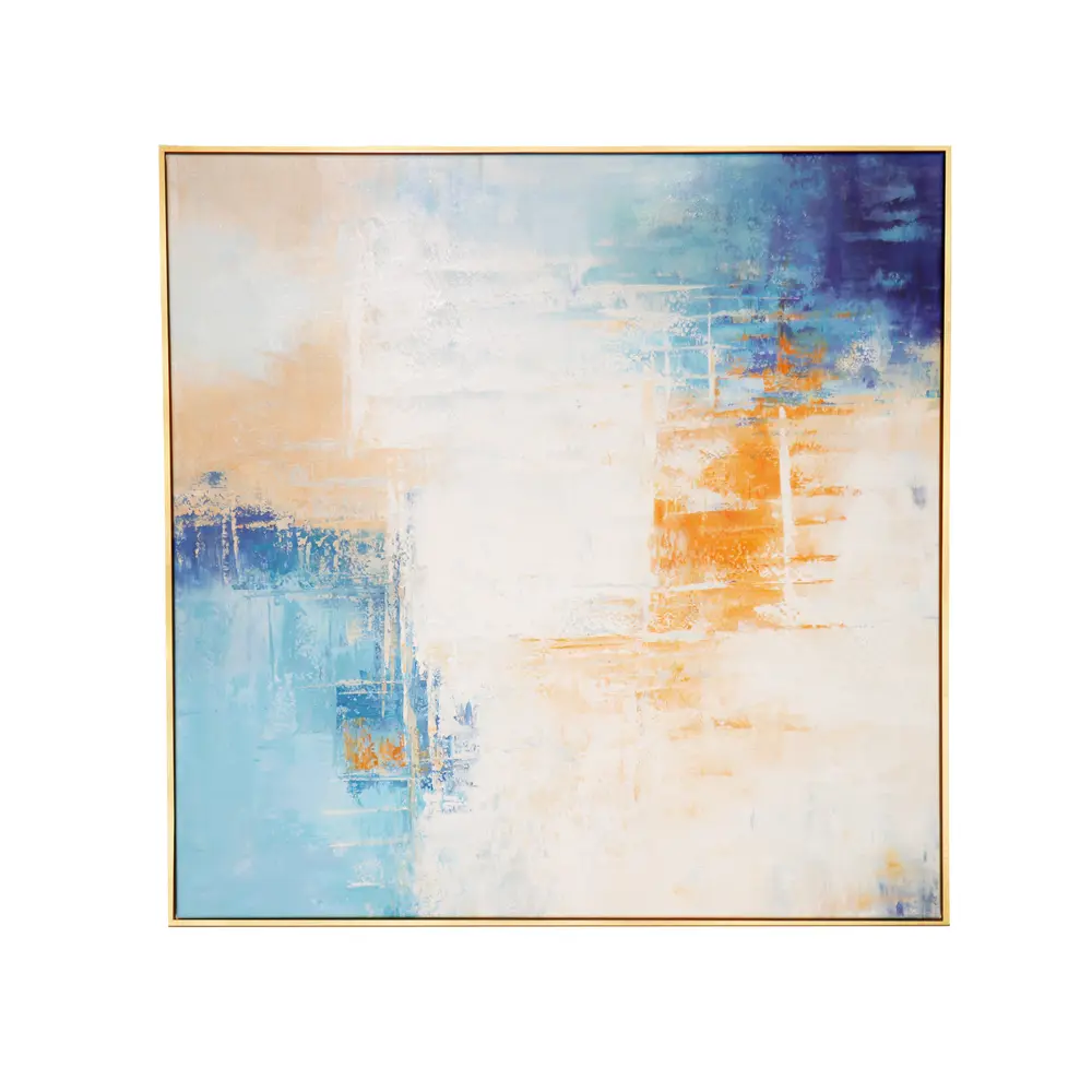 Pasargad Home Azure Hand-Painted Blue & Multicolor Abstract Oil Painting on Canvas