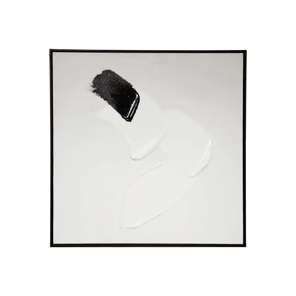 Pasargad Home Motions Hand-Painted White & Black Minimalist Oil Painting on Canvas