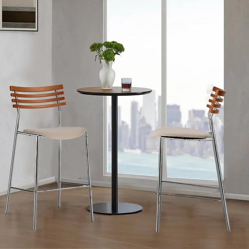 Pasargad Home Saga Bar Stool Set of 2 – Beige/Brown