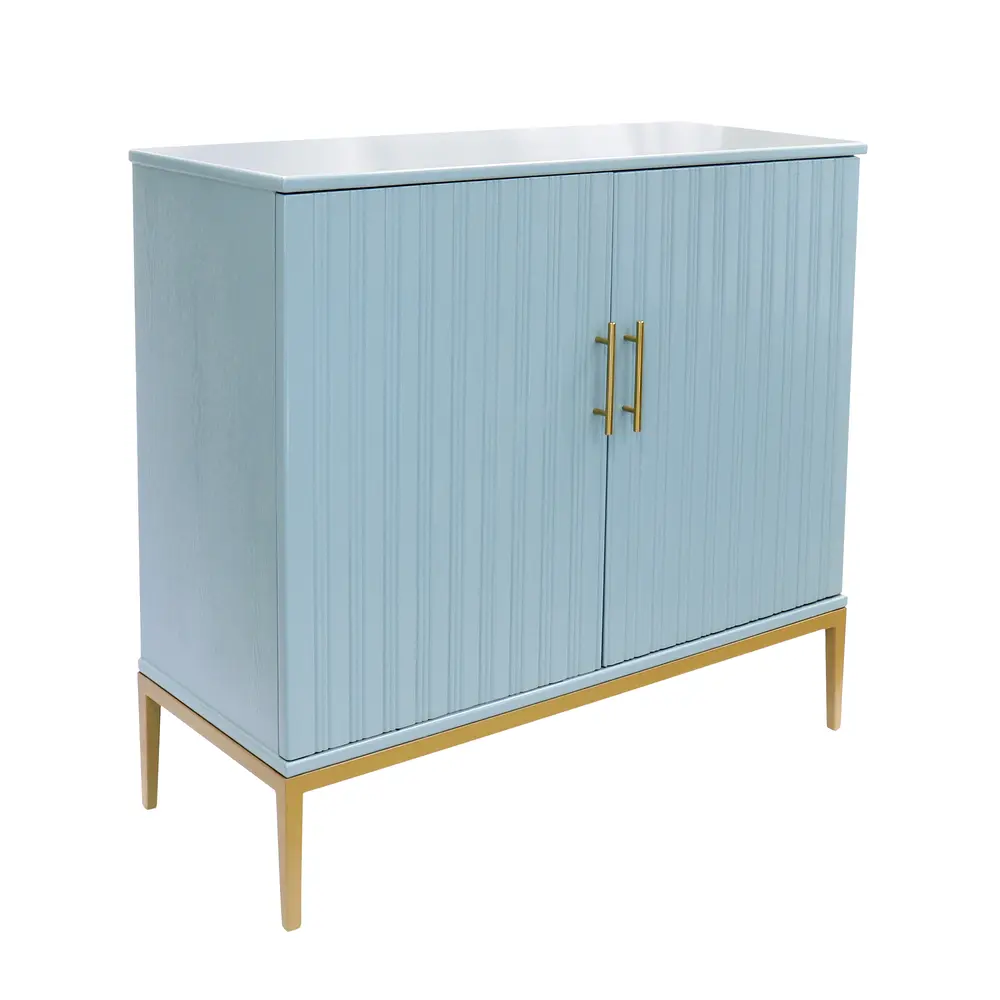 Pasargad Home Edgar Storage Cabinet, 2 Doors Metal Handle - Aqua/Gold