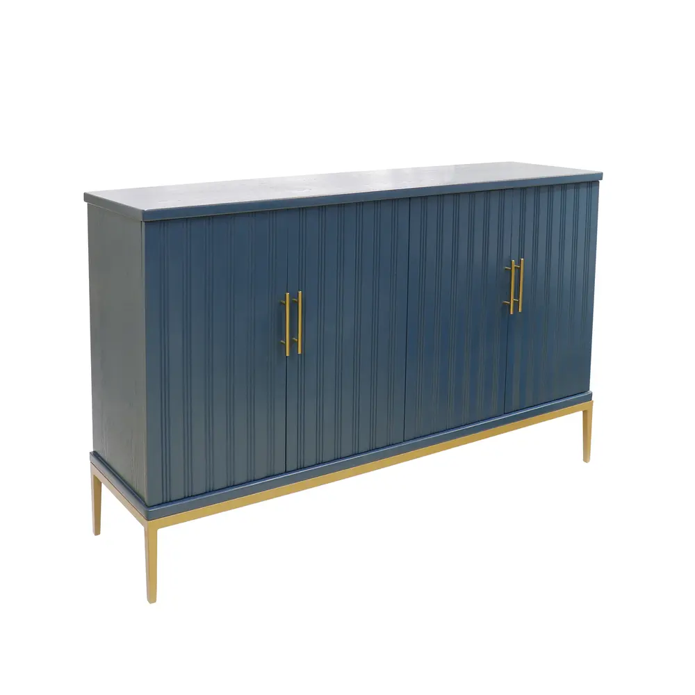 Pasargad Home Edgar Teal Sideboard, Gold Polished Metal Frame
