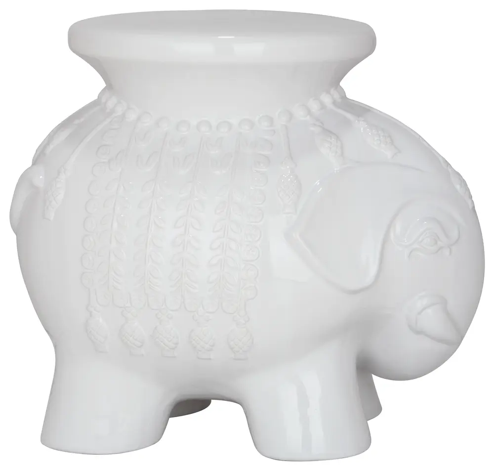 White Ceramic Elephant Stool