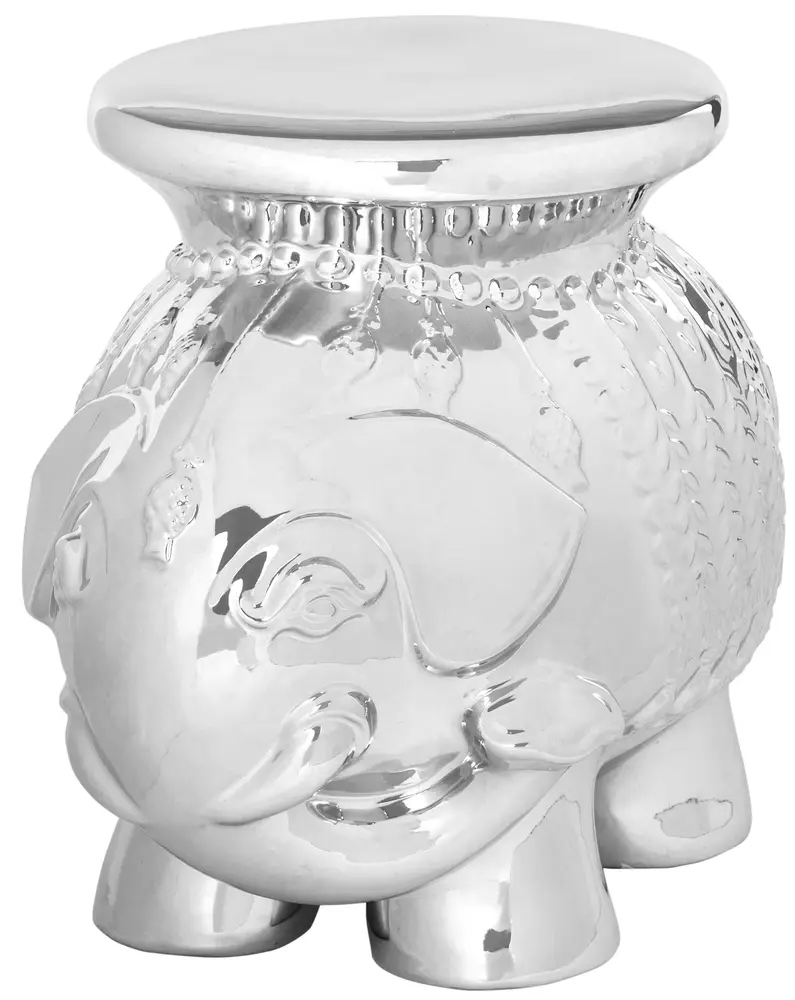 Silver Glazed Ceramic Elephant Stool