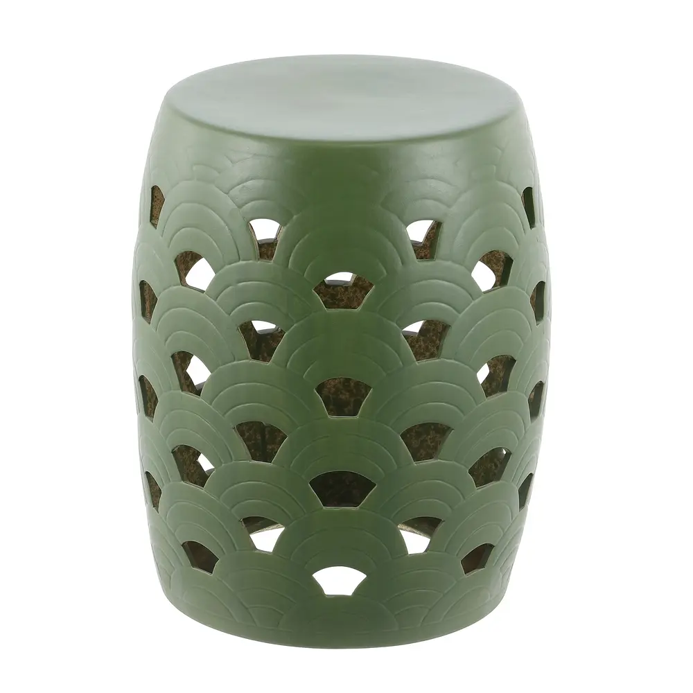 Amaissa, 15 Inch, Moss Green, Ceramic Garden Stool