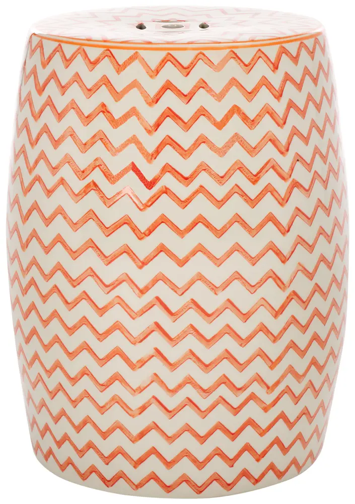 Salana, 18 Inch, Orange/White, Ceramic Garden Stool?