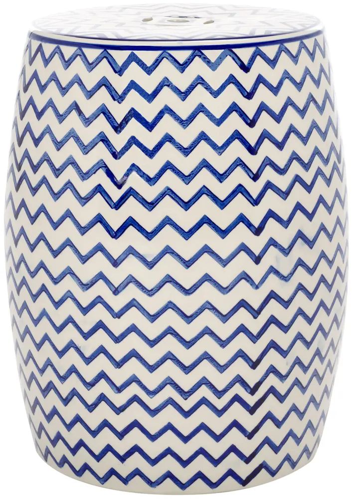 Salana, 18 Inch, Navy/White, Ceramic Garden Stool?