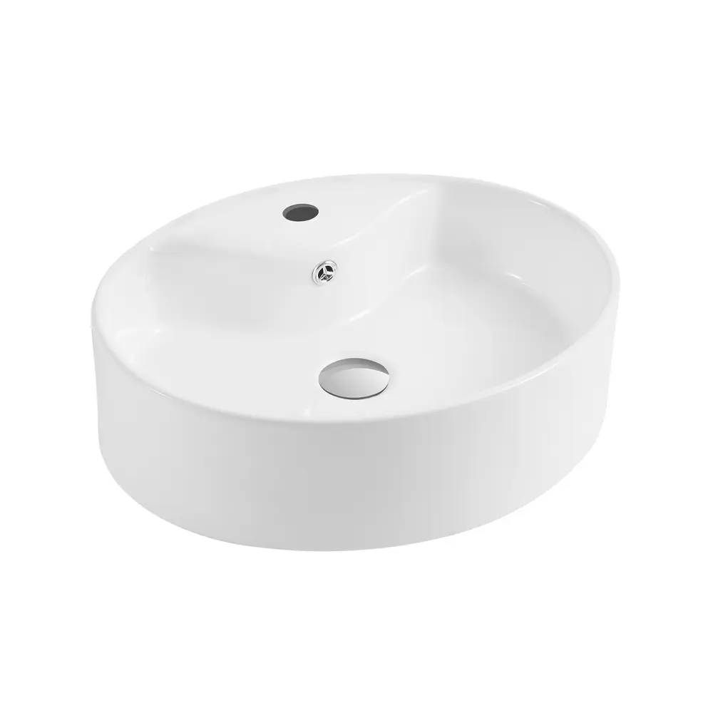 Brook Porcelain Ceramic Oval 20In Wht Bthrm Vessel Sink W/Overflow Drain