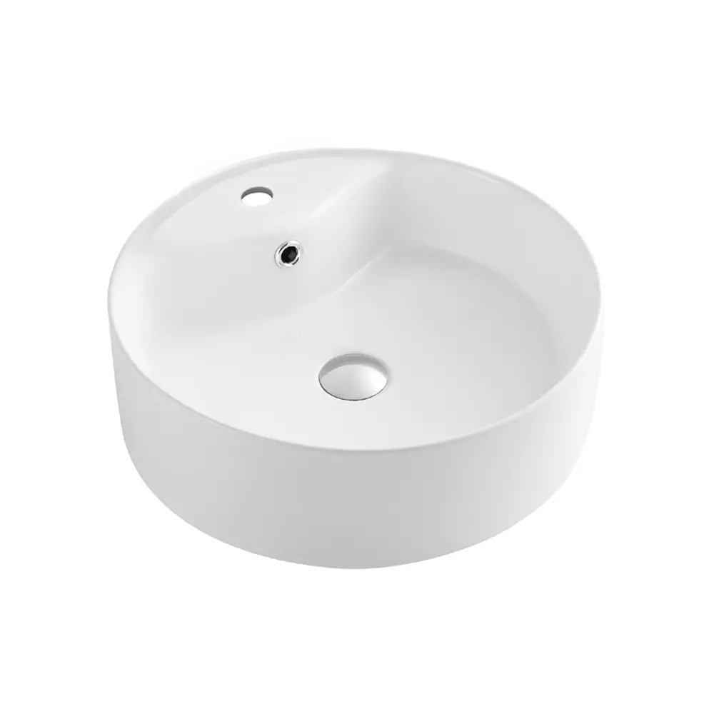 Mira Porcelain Ceramic Round 18In Wht Bthrm Vessel Sink W/Overflow Drain