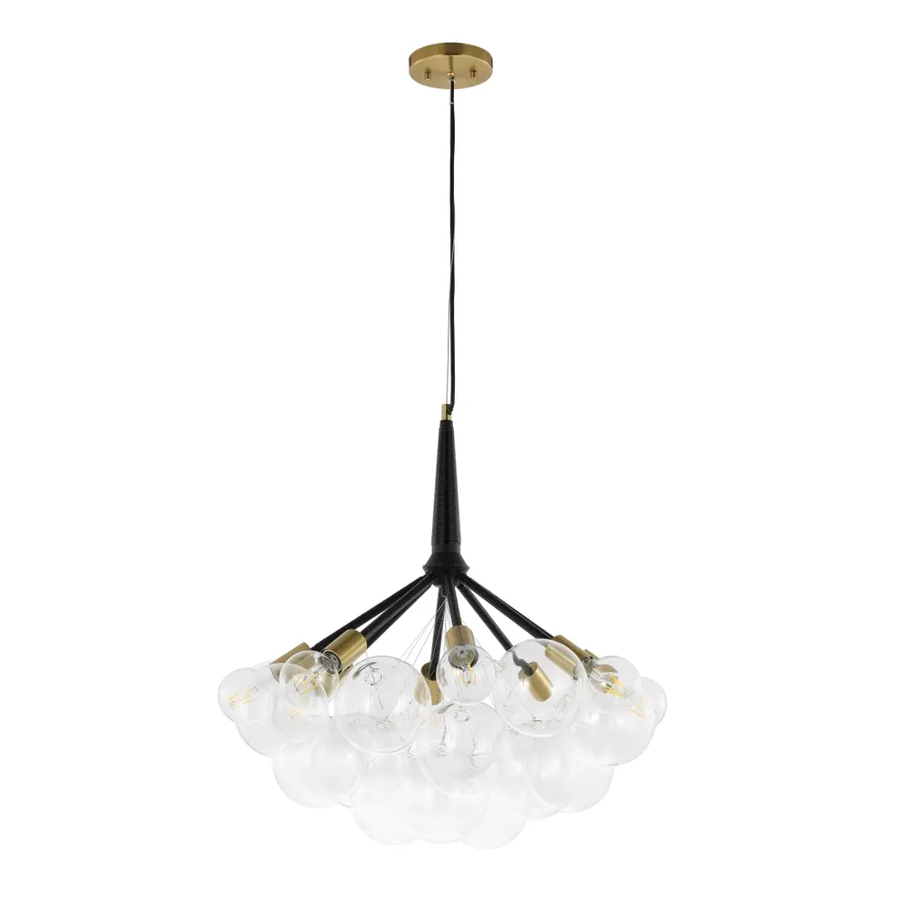 Novellia, 8 Light, 26 Inch, Clear/Black/Brass, Glass/Iron/Pu Leather Chandelier