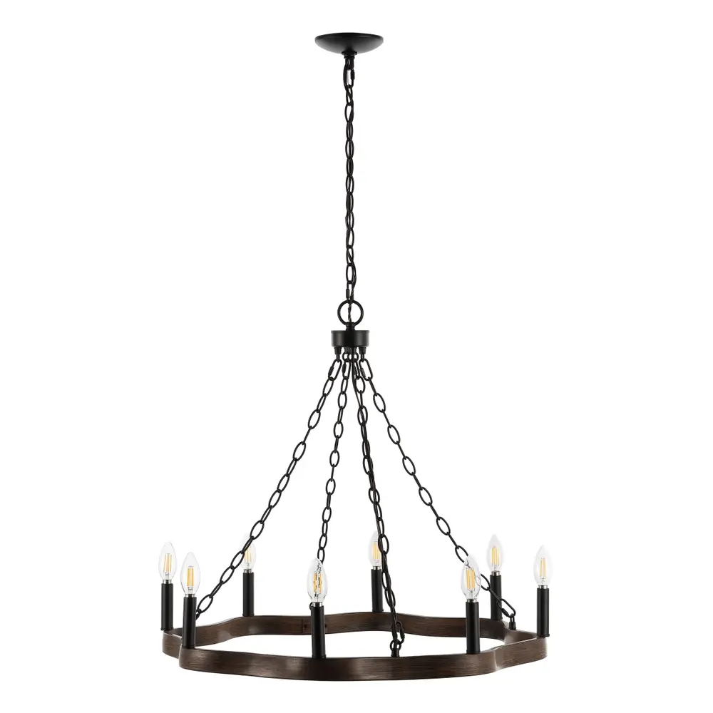 Brookville, 8 Light, 28 Inch, Dark Walnut/Black, Iron Chandelier