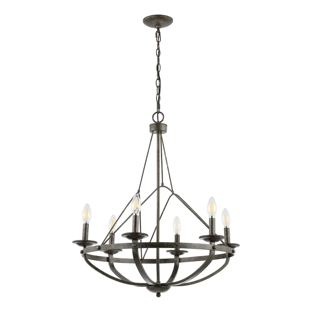 Fraser, 6 Light, 26 Inch, Silver/Black, Iron Chandelier
