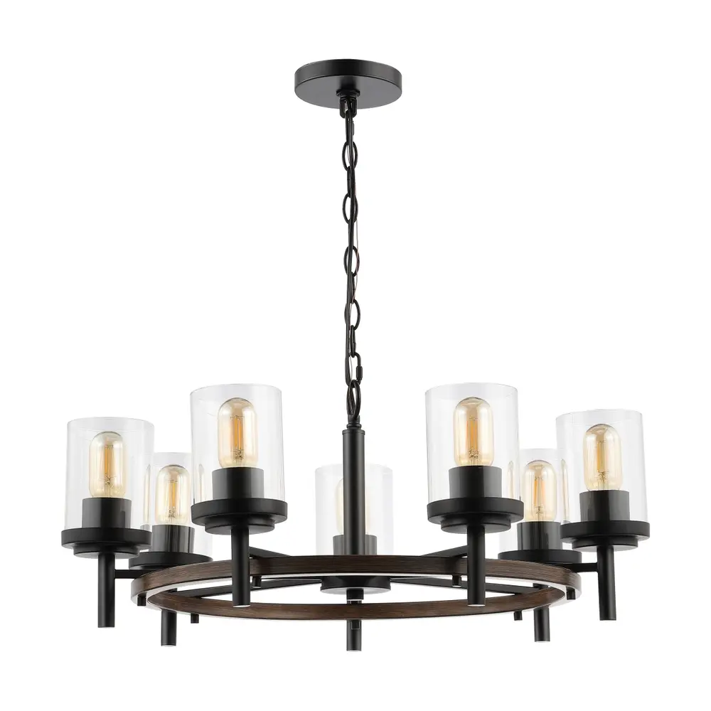 Vancouver, 7 Light, 27 Inch, Dark Walnut/Black, Iron Chandelier
