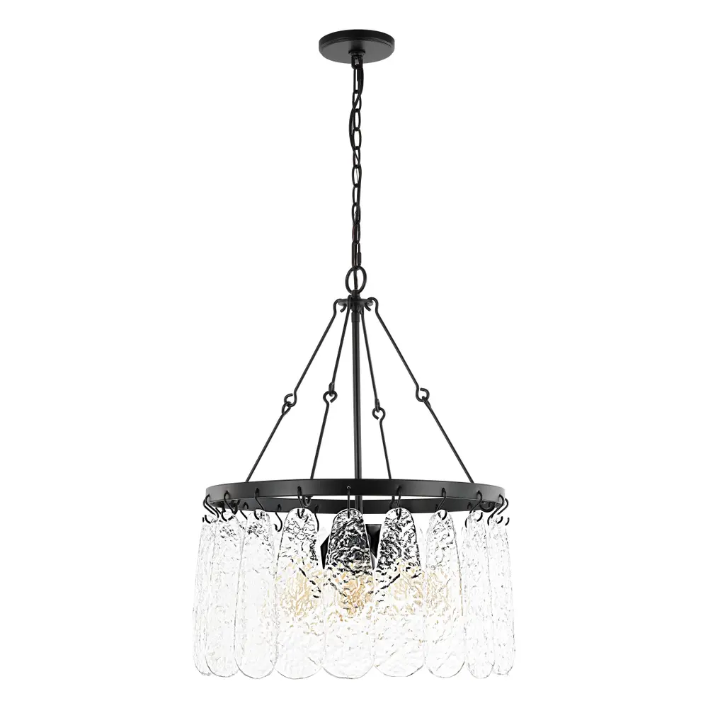 Selene, 4 Light, 20 Inch, Black/Clear, Iron/Glass Chandelier
