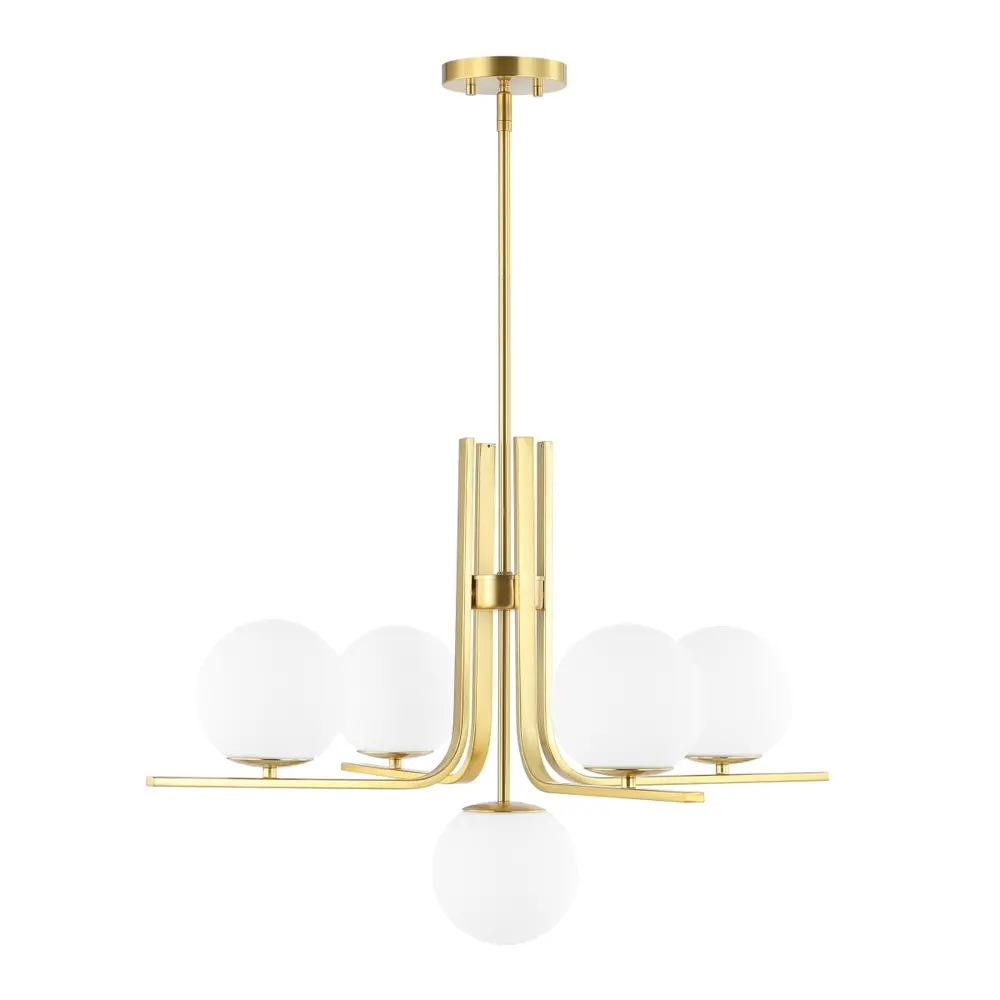 Lenore, 5 Light, 29.75 Inch, Brass, Iron/Glass Chandelier